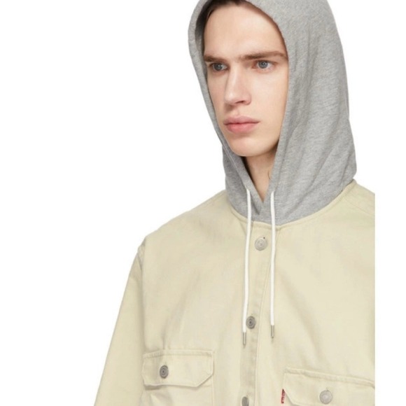 Levi's Hooded Jackson Overshirt Heavyweight Jean Jacket, Beige Sand, Size L, NWT - Picture 3 of 15